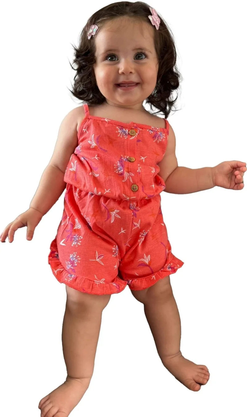 مينيمن جيجيليري My Little Ones Baby Suspender Cotton Button Detailed Girl Overalls Orange