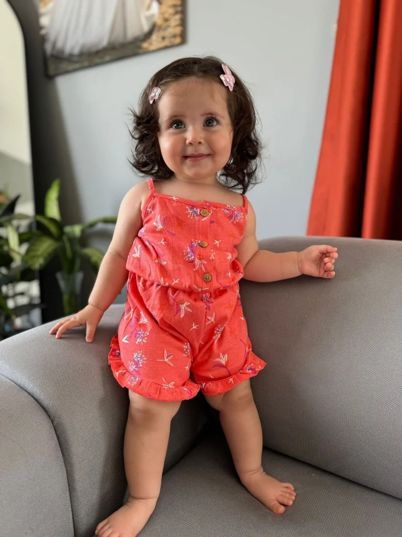 مينيمن جيجيليري My Little Ones Baby Suspender Cotton Button Detailed Girl Overalls Orange
