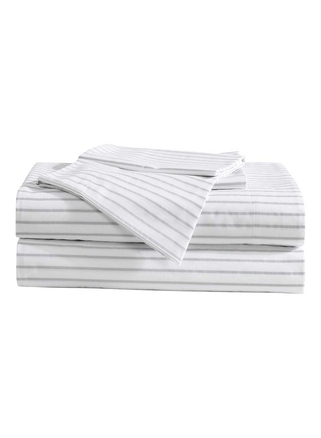 Eddie Bauer - Sheet Set, Luxurious Cotton Percale Bedding with Matching Pillowcase, Crisp & Cool, Fully Elasticized (Arden Stripe Grey, Twin) - Image 1