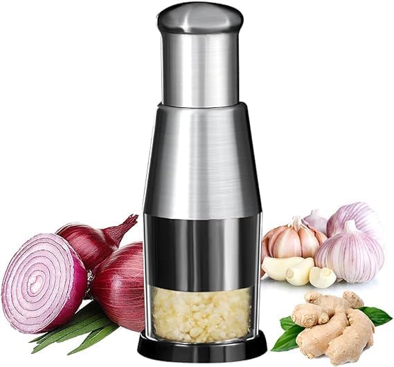 Suicune MultiFunctional Manual Garlic Press Stainless Steel Hand Food Chopper Garlic Press for Mincing Garlic Onion Potato Peppers - Image 1