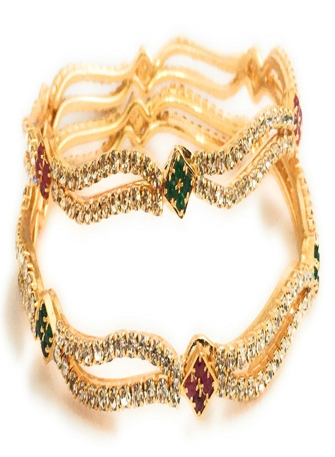 Sasitrends Sparkling Traditonal Micro Gold Plated Bangles with Glitering Stones-2.6 - Image 3