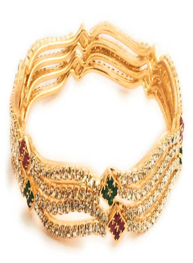 Sasitrends Sparkling Traditonal Micro Gold Plated Bangles with Glitering Stones-2.6 - Image 1
