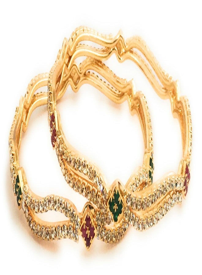 Sasitrends Sparkling Traditonal Micro Gold Plated Bangles with Glitering Stones-2.6 - Image 2