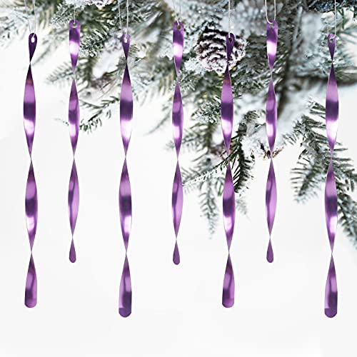 Luxtea 24 PCS Christmas Hanging Ornaments Twisted Aluminum Icicles for Wedding,Halloween Holiday Tree Decorations (Shiny 9.8'', Light Purple) - Image 1