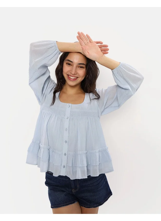 Aerie Button Detail Ruffle Top