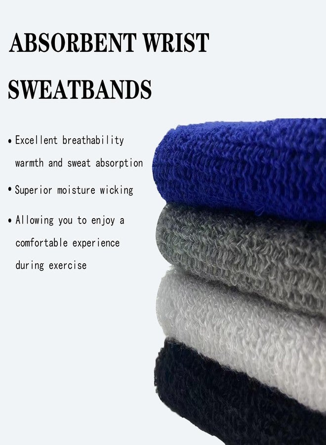 IMAGERIO 6 Pack 4 Inch Wrist Sweatbands Tennis Wrist Bands Absorbent Sweat Band for Men and Women, Breathable Cotton Sweatbands for Working Out, Football, Basketball, Running Athletic Sports -White - Image 5