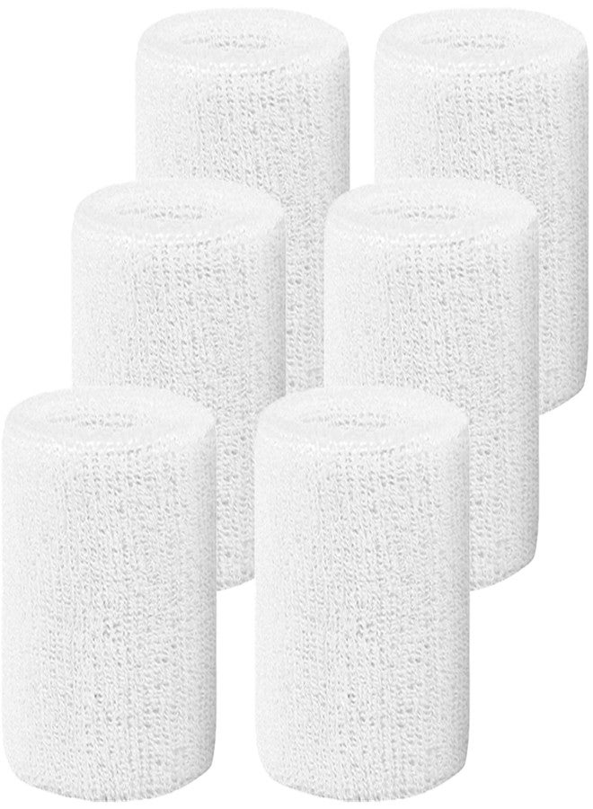 IMAGERIO 6 Pack 4 Inch Wrist Sweatbands Tennis Wrist Bands Absorbent Sweat Band for Men and Women, Breathable Cotton Sweatbands for Working Out, Football, Basketball, Running Athletic Sports -White - Image 1