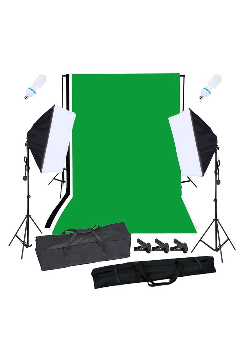 Mi VAZA Photography Fill Light Set - Studio Photography Lighting Kit - 135W Light Bulb - 2X2m Background Stand - Softbox Lighting Kit - 3PCS Backdrops (White/Black/Green) Screen for Photo, Video, Portrait and Live  - Image 1