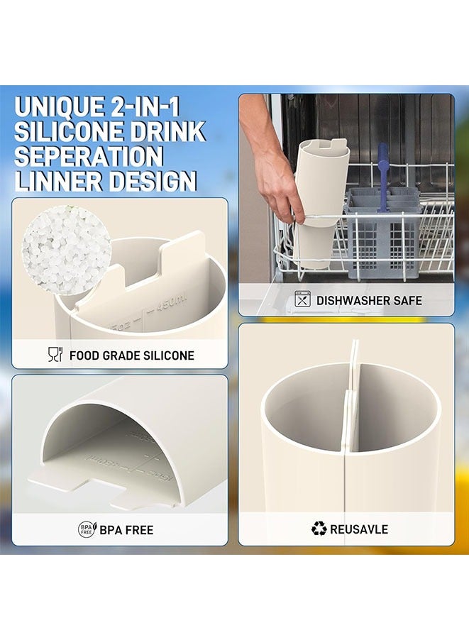 Stanley Cup Divider Insert - Two Drinks One Cup Silicone Divider Liner for 40oz Stanley Tumbler Silicone Double Inner Tray Stanley Cup Accessories Reusable Liner for Dual-Sided Drink(White)  - Image 4