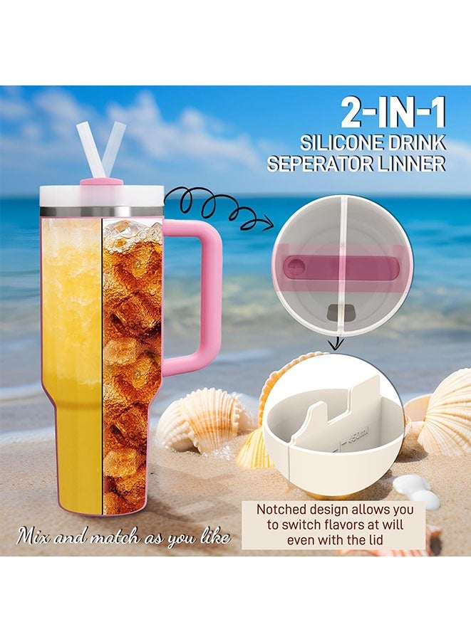 Stanley Cup Divider Insert - Two Drinks One Cup Silicone Divider Liner for 40oz Stanley Tumbler Silicone Double Inner Tray Stanley Cup Accessories Reusable Liner for Dual-Sided Drink(White)  - Image 2