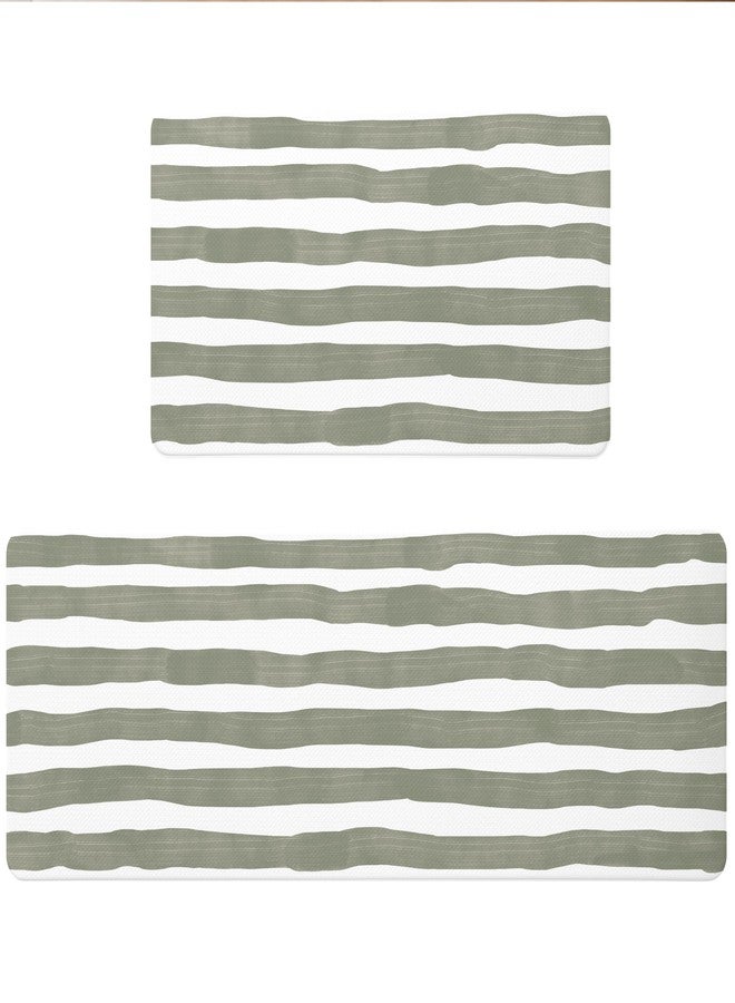 VivaNest Sage Green Brushstroke Striped Kitchen Rug Sets [2 PCs], Anti-Fatigue, Waterproof Non-Slip Kitchen Mats Heavy Duty Ergonomic Comfort Foam Rug for Floor, Home, Laundry,17"x29"+17"x47" - Image 2