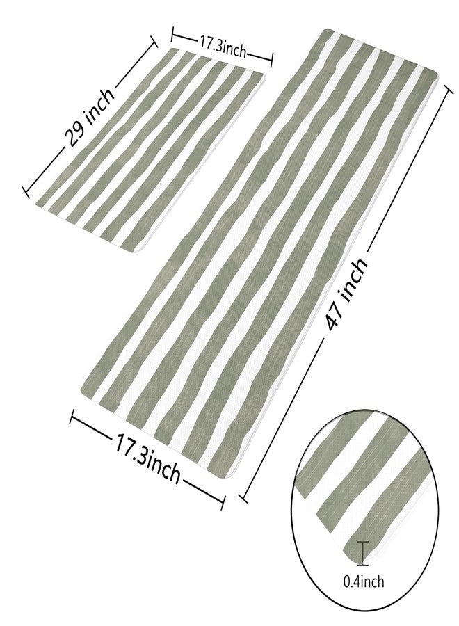 VivaNest Sage Green Brushstroke Striped Kitchen Rug Sets [2 PCs], Anti-Fatigue, Waterproof Non-Slip Kitchen Mats Heavy Duty Ergonomic Comfort Foam Rug for Floor, Home, Laundry,17"x29"+17"x47" - Image 4