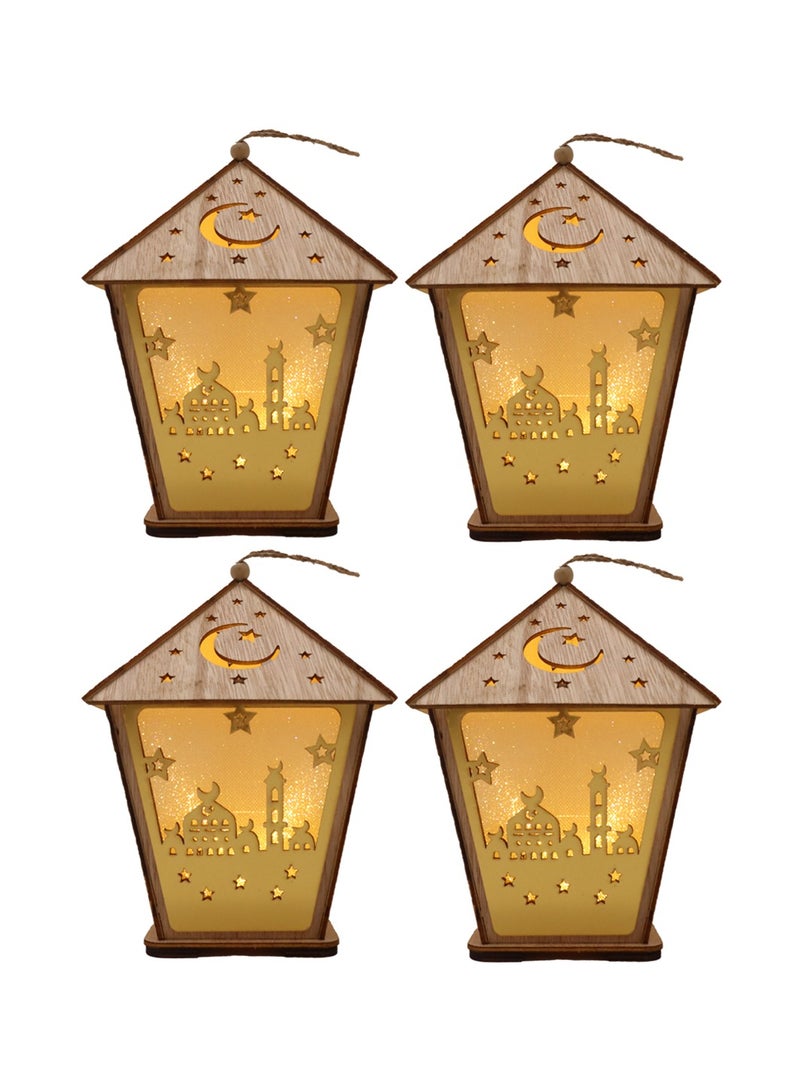 Yuwell 4 Pcs Wooden Ramadan Lantern Ramadan Mubarak Decoration Light Eid Decoration Lantern Lamp For Indoor And Outdoor Use Decoration Ramadan Light 18X13CM - Image 1