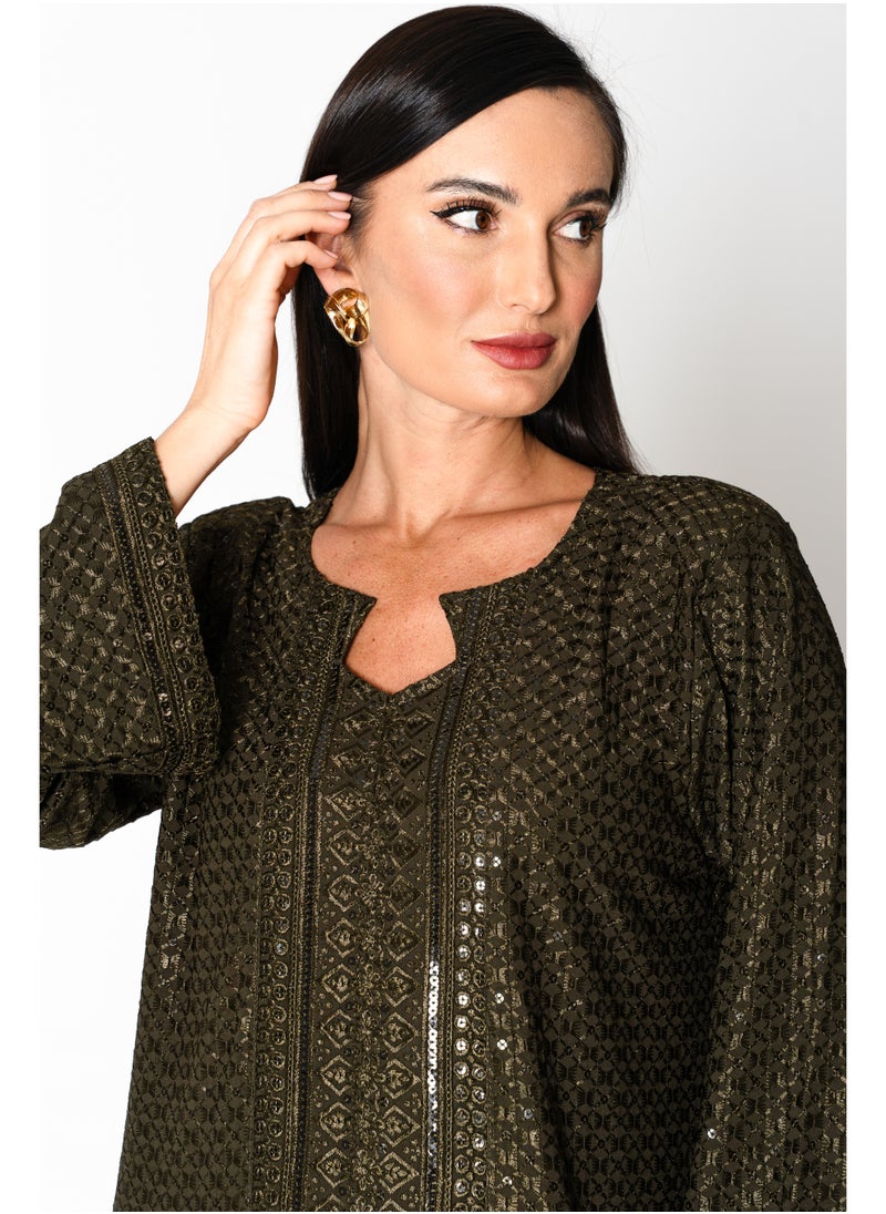 IKKXA Embroidery Sparkling Jalabiya  - Image 1