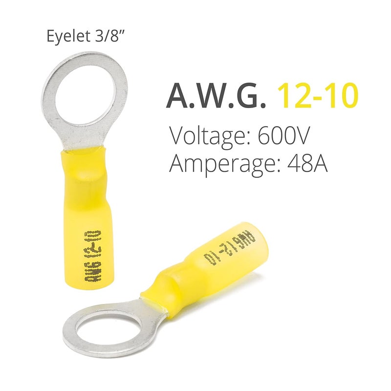 Wirefy 90 PCS Heat Shrink Ring Terminals 3/8" - a Resistant Ring Connectors - Eyelet Wire Connectors - Yellow 10-12 AWG - Image 2