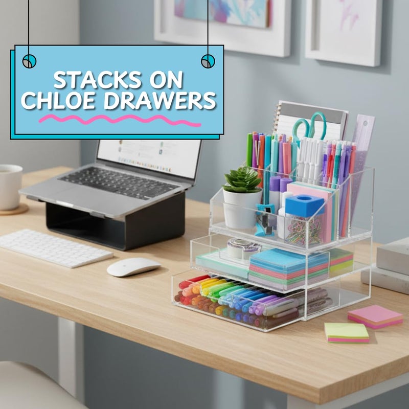 STORi Chloe Clear Plastic Stackable Desk Organizer, Rectangular 6-Compartment Office Supply Holder for Pens, Markers & Notepads, Made in USA - Image 4