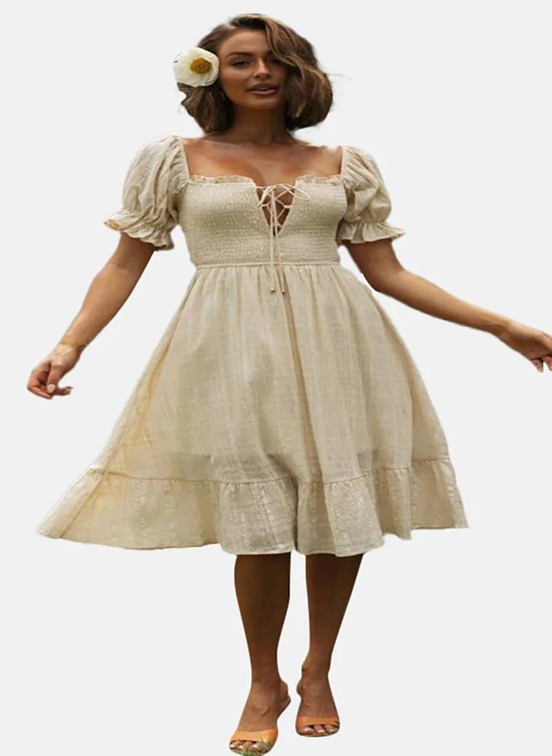 YUNIQEE Lace-Up Smocked Dress