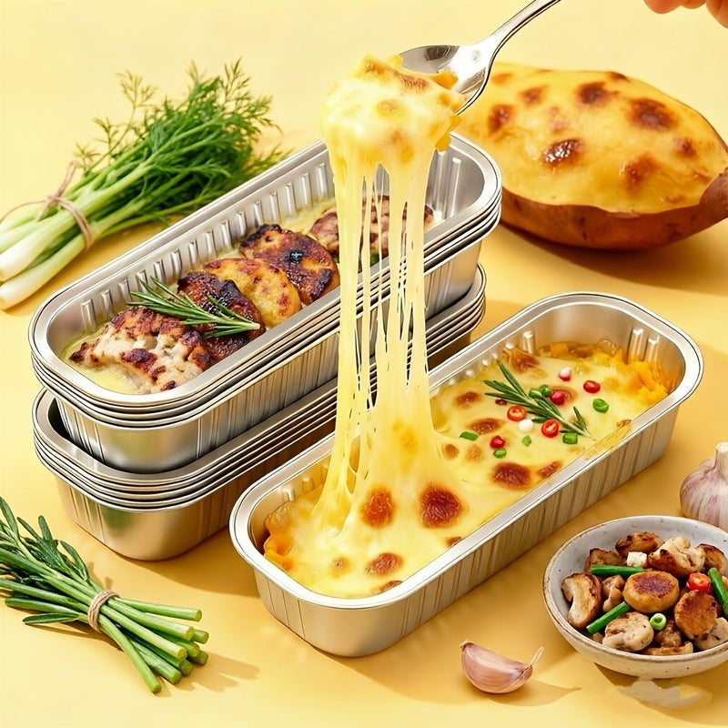 Heavy Duty Rectangular Aluminum Foil Containers 40pcs Food Grade Heat Resistant Baking Trays For Air Fryer Cheese Roasted Sweet Potato Durian And Lunch Meat - Image 1