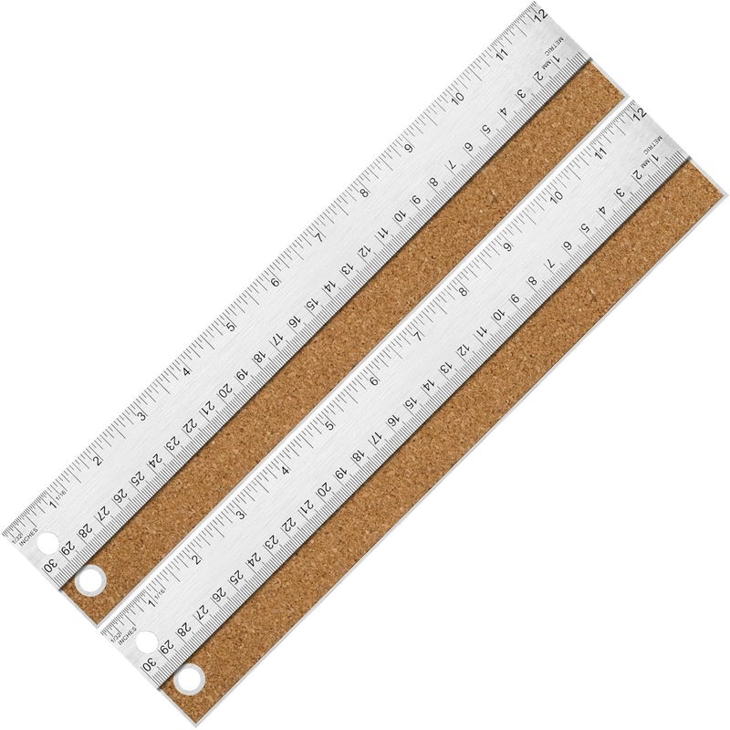 VORIGY Metal Ruler with Cork Backing, 12 Inch Stainless Steel Rulers 12 Inch Metal Ruler 2 Pack- Imperial and Metric - Non-Slip Prevent Ink Leakage - for School Office Engineering Tools - Image 1