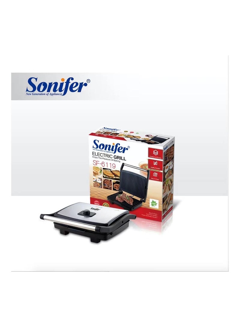 سونفير Sonifer 220V 1800W Adjustable Electric Grill Indoor Temperature Control Double Sided Smokeless BBQ Pan Mini Grill Black*Silver 1800 W sf-6119 silver - Image 3