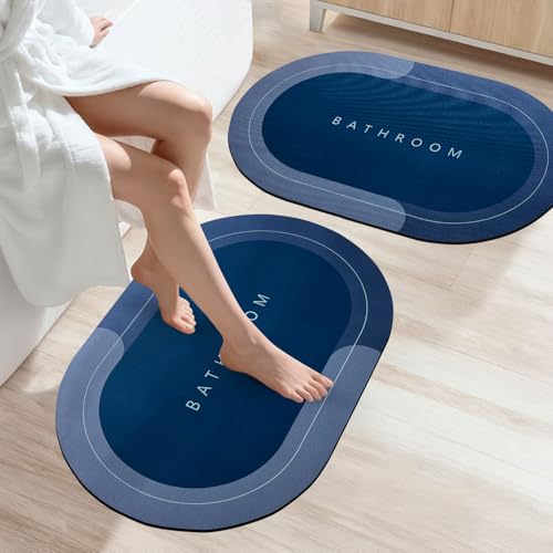SITTELLA® 2 Pieces (3.5mm) Anti-Skid Water Soaking Oval Bathroom Print Rubber Mat, Water Absorbent Mat (40X60Cm) Blue - Image 1