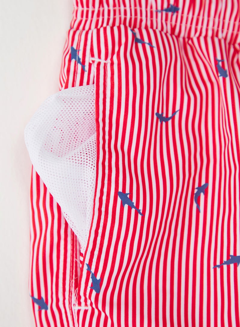 trendyol Red Standard Size Striped Fish Pattern Swimsuit Swim Shorts Tmnss25Ds00000 - Image 2