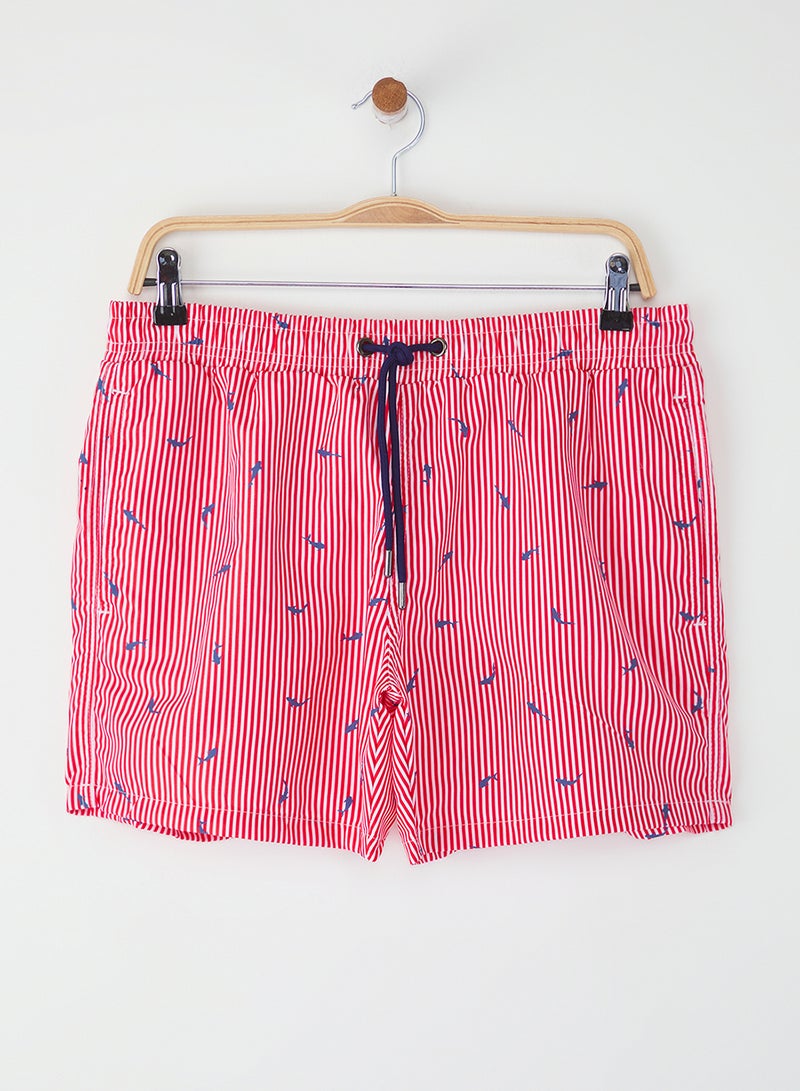 trendyol Red Standard Size Striped Fish Pattern Swimsuit Swim Shorts Tmnss25Ds00000 - Image 1