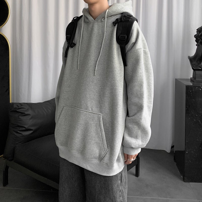 Mens Solid Color Sweater Spring and Autumn ins Hong Kong-style Hooded Jacket Loose Trendy All-match Autumn Clothes Hip-hop Light gray
