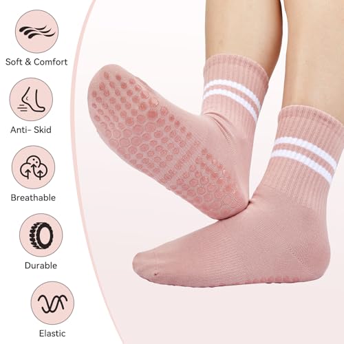 American Trends Pilates Socks with Grips for Women Yoga Non Slip Grippy Barre Dance Socks 3 Pairs-Black White Pink One Size - Image 3