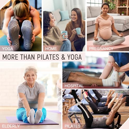 American Trends Pilates Socks with Grips for Women Yoga Non Slip Grippy Barre Dance Socks 3 Pairs-Black White Pink One Size - Image 4
