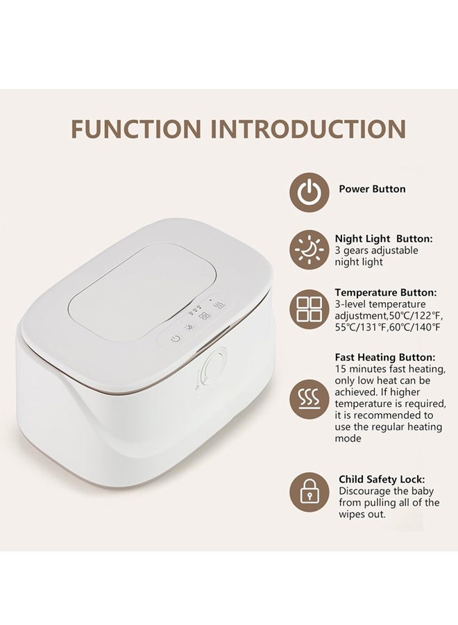 Bukela Baby Wipe Warmer, Wipe Warmer and Baby Wet Wipes Dispenser, 3 Temperature Control Large Capacity Wipes Warmer for Babies with Night Light (Pure White) - Image 5