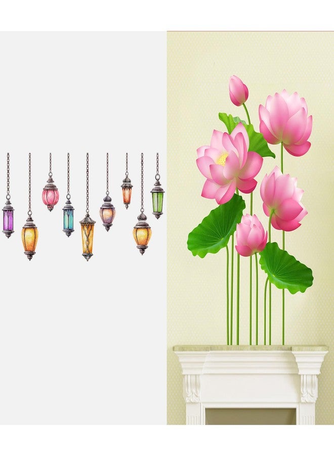 WALLBOOK Set of 2 Wall Stickers Hanging Lamp | Lotus Flowers for Home, Hall, Bedroom, Livingroom & Kitchen - Image 1