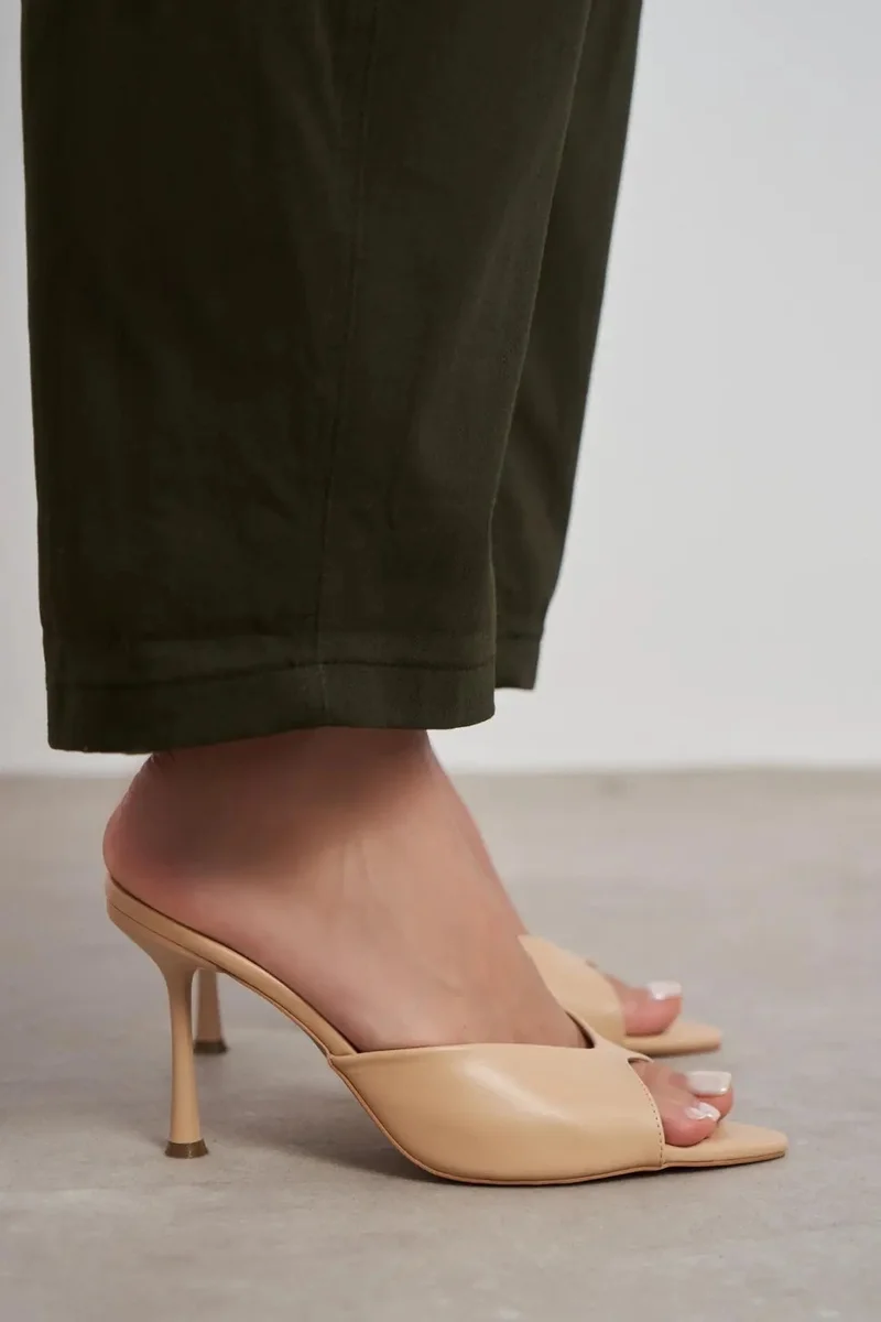 Nisantasi Shoes Rodi Matte Pointed Toe Slim Heel Mule — Nude