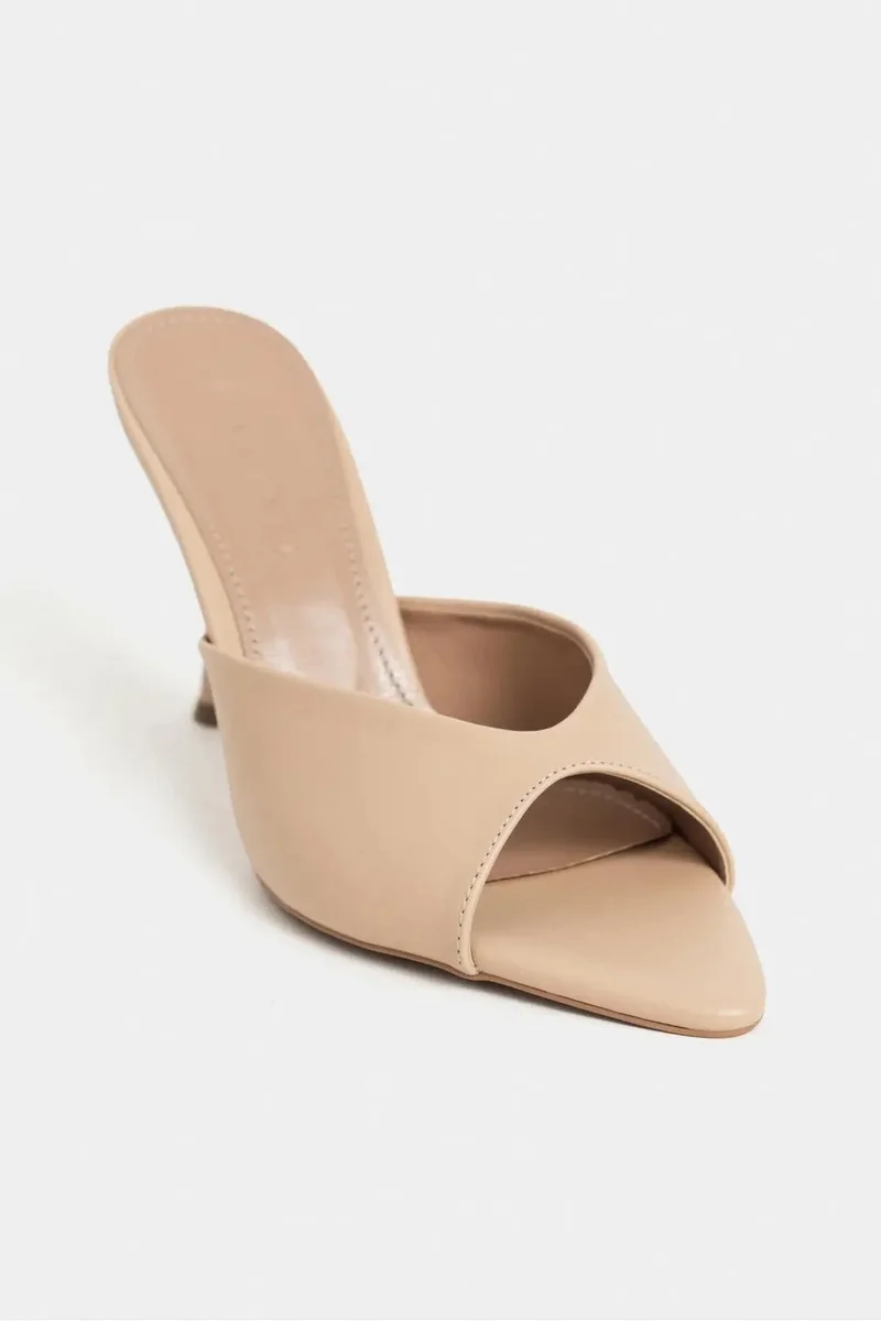 Nisantasi Shoes Rodi Matte Pointed Toe Slim Heel Mule — Nude