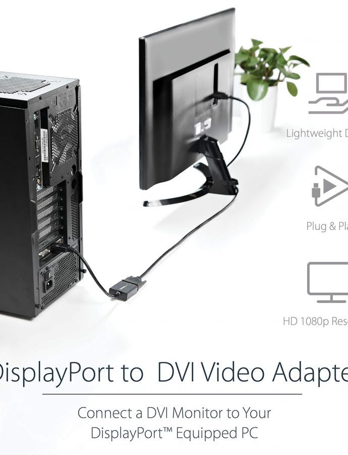 StarTech.com DisplayPort to DVI Adapter - DisplayPort to DVI-D Adapter Video Converter 1080p - DP 1.2 to DVI Monitor/Display Cable Adapter Dongle - DP to DVI Adapter - Latching DP Connector (DP2DVI2) - Image 2