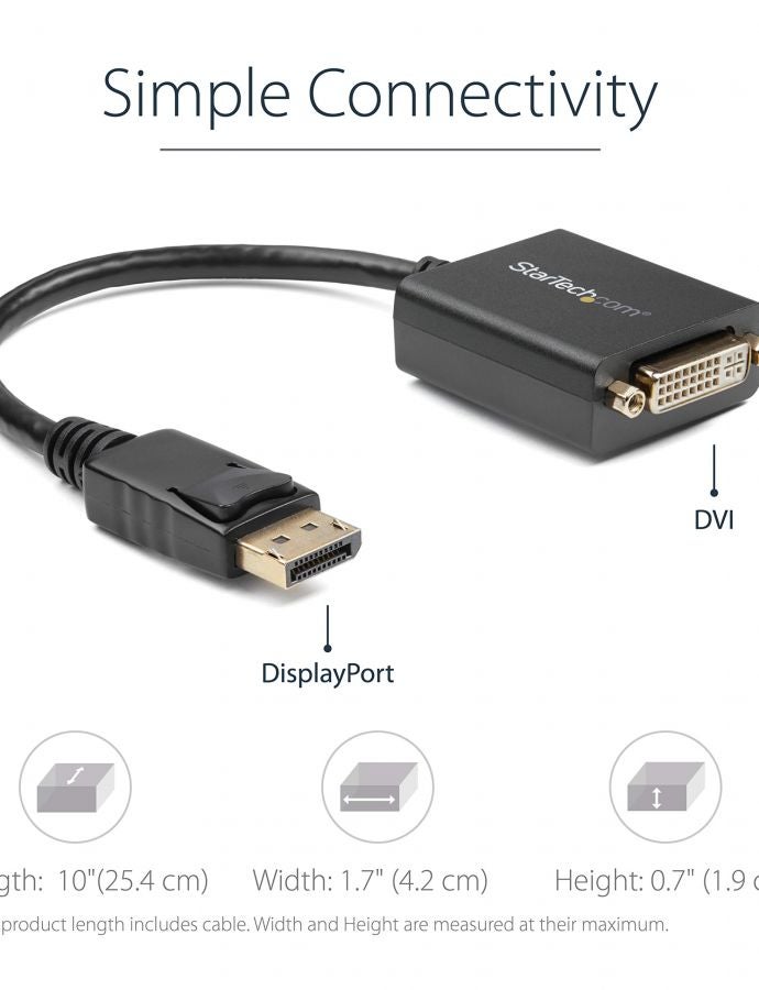 StarTech.com DisplayPort to DVI Adapter - DisplayPort to DVI-D Adapter Video Converter 1080p - DP 1.2 to DVI Monitor/Display Cable Adapter Dongle - DP to DVI Adapter - Latching DP Connector (DP2DVI2) - Image 3