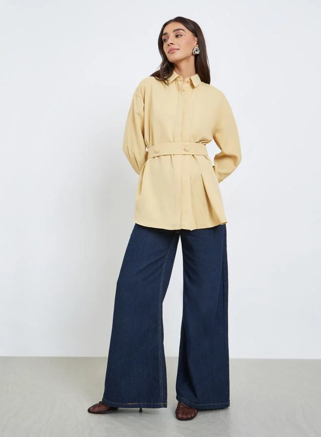 Styli Yellow Longline Belted Shirt