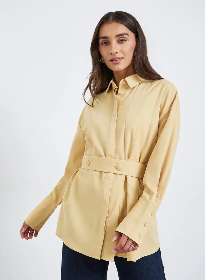 Styli Yellow Longline Belted Shirt