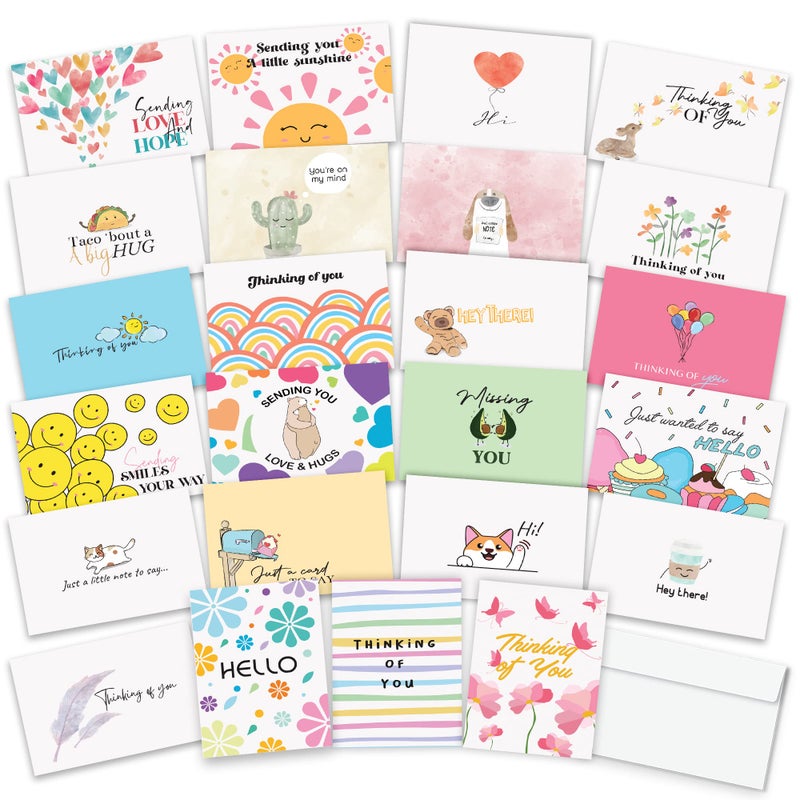 Hat Acrobat Thinking of You Cards with Envelopes - 24 Thinking of You Greeting Cards with Unique Designs and Inspiring Words - The Perfect Encouragement Cards to Send to a Close Friend, Relative or Loved One (24) - Image 1