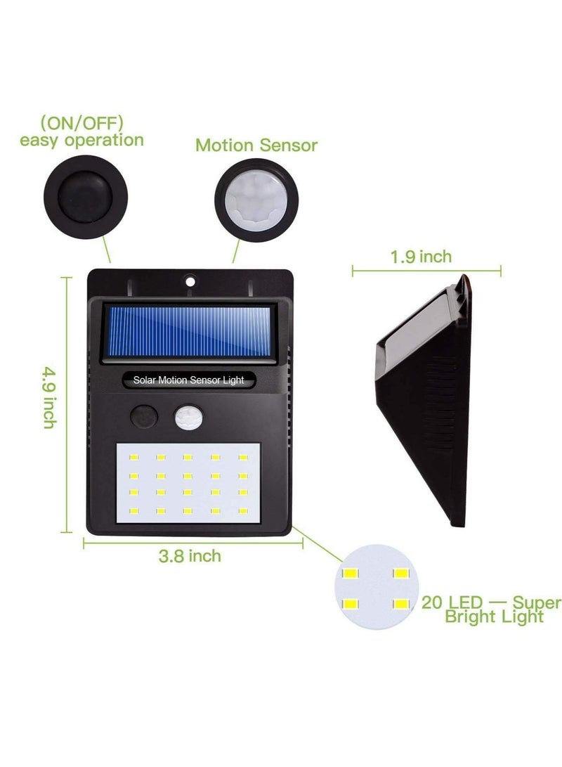 2Pair 20 LED Solar PIR Motion Sensor Outdoor Night Wall Lamp Black White - Image 3