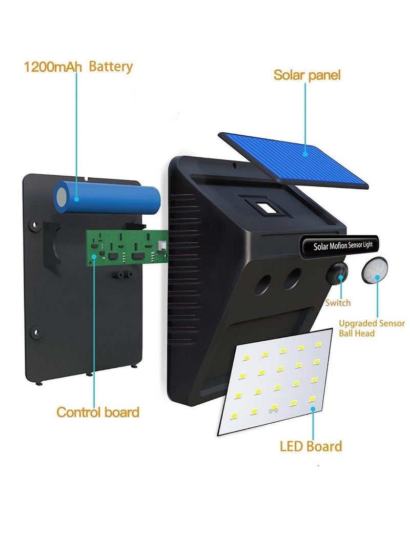 2Pair 20 LED Solar PIR Motion Sensor Outdoor Night Wall Lamp Black White - Image 2