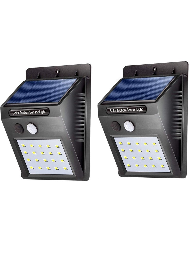 2Pair 20 LED Solar PIR Motion Sensor Outdoor Night Wall Lamp Black White - Image 1