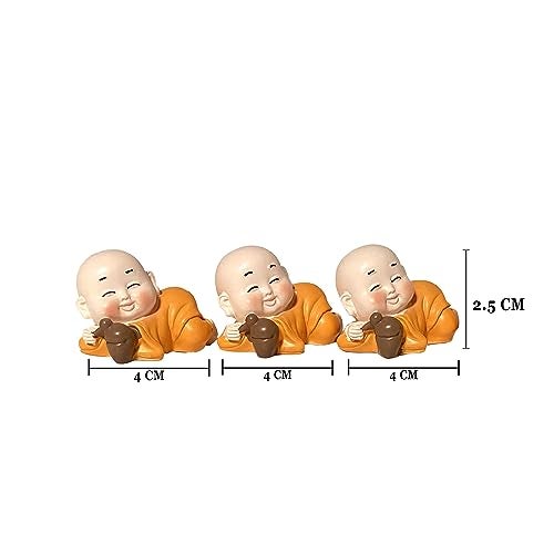 Xtore Little Cute Buddha for Table Decor | Home Decor (Pack of 3, Orange) - Image 4