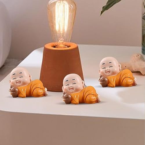 Xtore Little Cute Buddha for Table Decor | Home Decor (Pack of 3, Orange) - Image 3