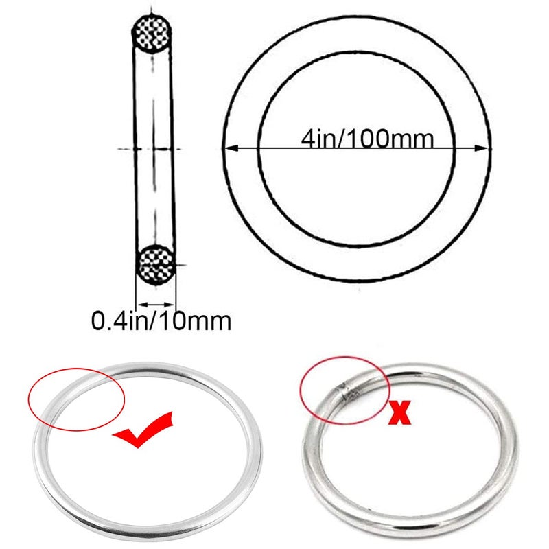 Abimars Seamless Metal O Ring 4", 2 Pack 304 Stainless Steel Rings, Solid, Heavy Duty - Image 2
