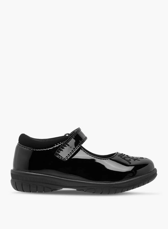 ديزني Girls Embroidered Mary Jane School Shoes with Hook and Loop Closure