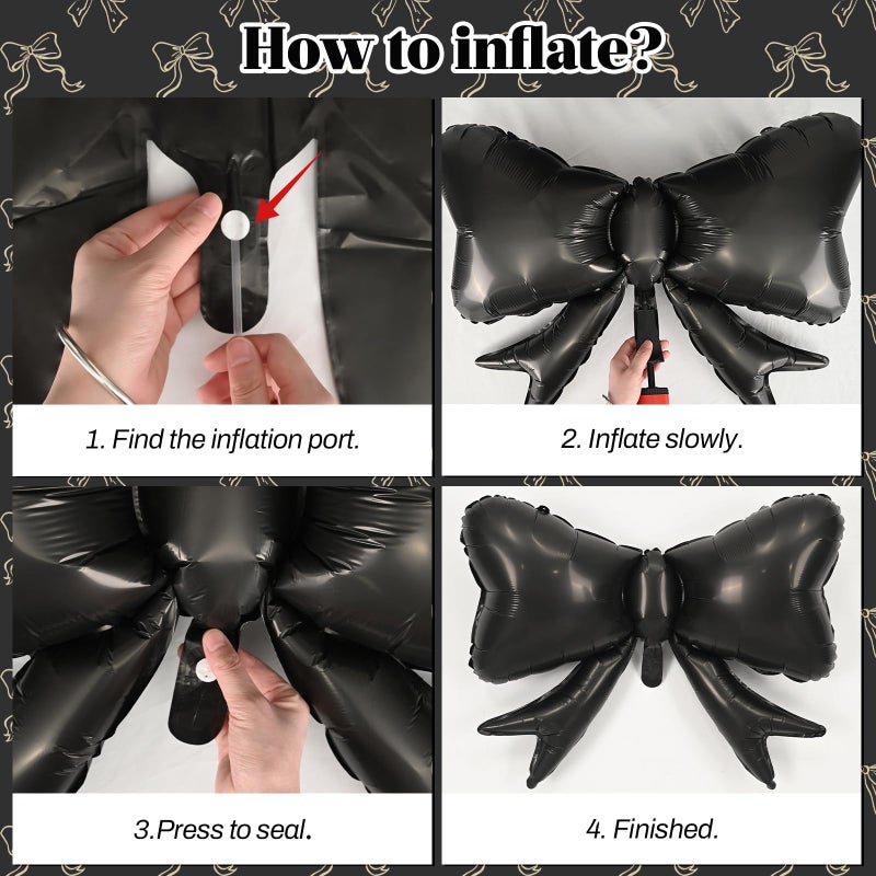 Togvu Black Bow Balloon Arch, Black White Coquette Birthday Decorations, Double Stuffed Pearl Sand White Ivory Black Balloon Garland with Foil Bow Balloons for Engagement Wedding Bridal Shower Bachelorette - Image 5