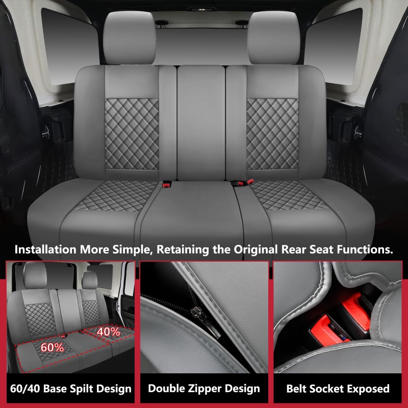 WENNFOUR Wrangler Seat Covers 2007-2026 Full Set, Waterproof Leather Interior Sets with Lumbar Support Custom Fit for Jeep Wrangler JK JL 4 Door Unlimited Sahara/Sport/Rubicon X 392 Willys, Gray - Image 3