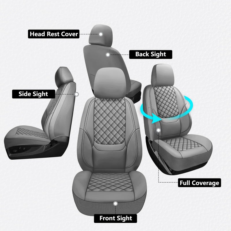 WENNFOUR Wrangler Seat Covers 2007-2026 Full Set, Waterproof Leather Interior Sets with Lumbar Support Custom Fit for Jeep Wrangler JK JL 4 Door Unlimited Sahara/Sport/Rubicon X 392 Willys, Gray - Image 2