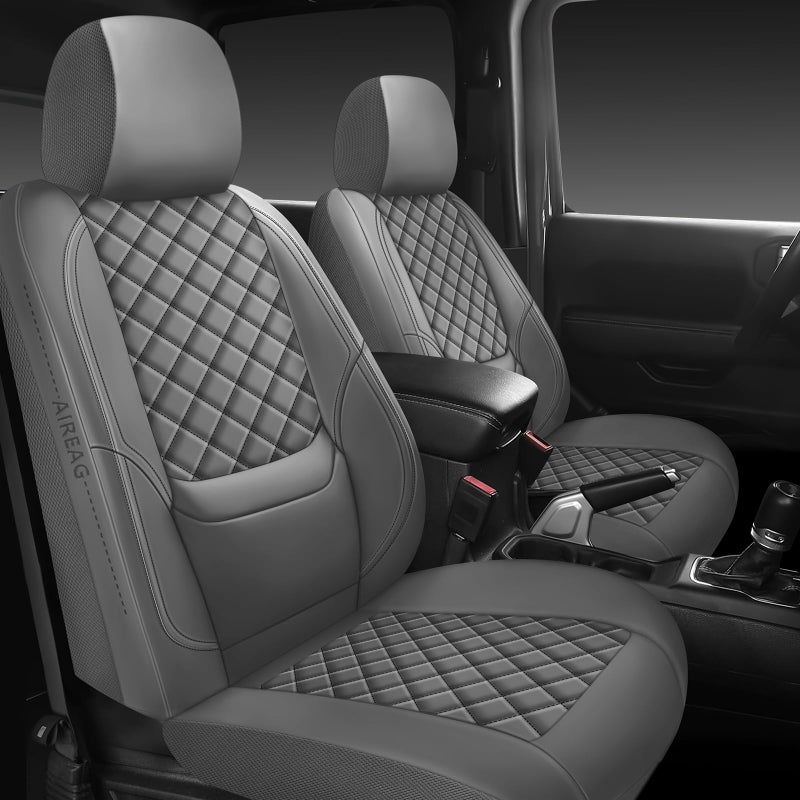 WENNFOUR Wrangler Seat Covers 2007-2026 Full Set, Waterproof Leather Interior Sets with Lumbar Support Custom Fit for Jeep Wrangler JK JL 4 Door Unlimited Sahara/Sport/Rubicon X 392 Willys, Gray - Image 1